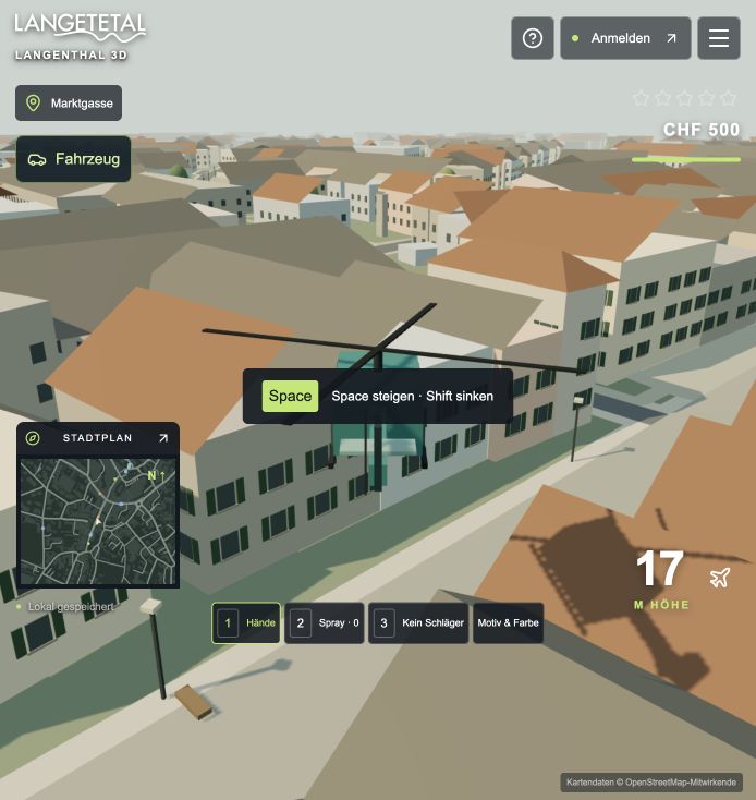 Helikopterflug über die nachgebaute 3D-Spielstadt Langenthal